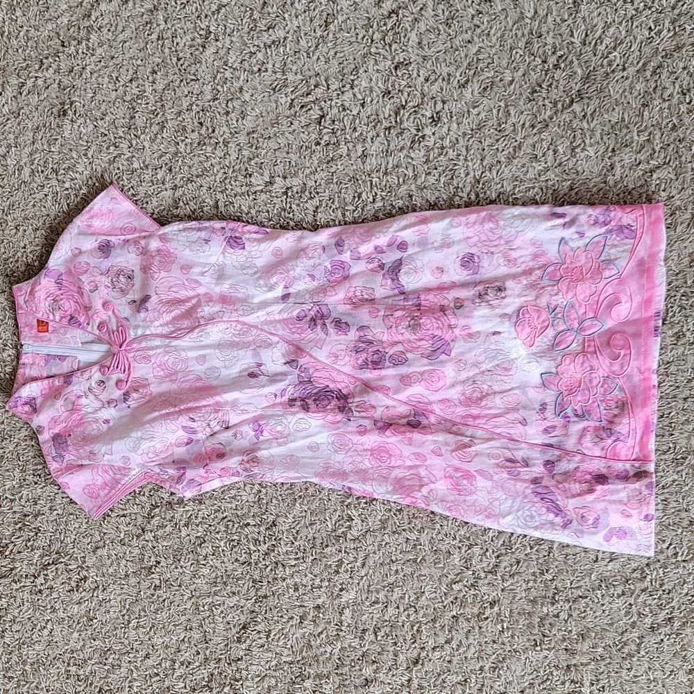 90s vtg pink + glitter embroidered dress!